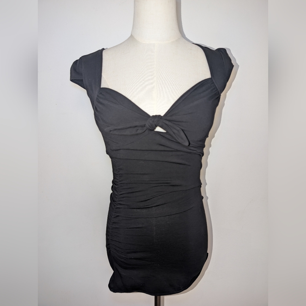 Y2K Miss Sixty Sleeveless Ruched Sides Tie Front Top